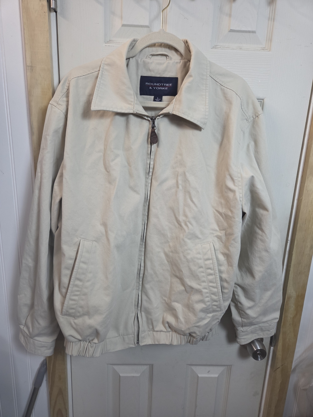 Roundtree & Yorke Men's Light Cream Zip Bomber Cotton Jacket